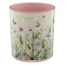 Glas Teelicht INSTYLE mit Printmotiv, 9x9x10cm, lavendel, Lepuro