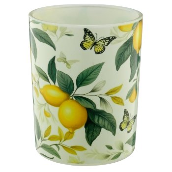 Glass tealight INSTYLE with motif print, 10x10x12.5cm, yellow, Lepuro