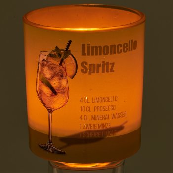 Glas Teelicht mit Printmotiv COCKTAILS, 9x9x10cm, hellgrün, Lepuro