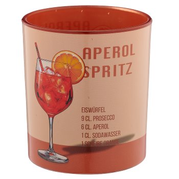 Glass tealight with motif print COCKTAILS, 9x9x10cm, amber, Lepuro