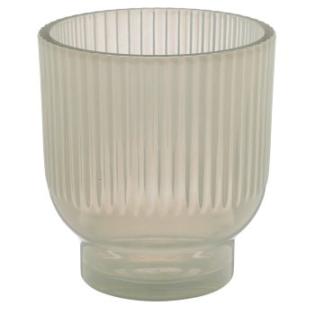Glas Teelicht, gerillt, Opalfinish, 9x9x10cm, vanille