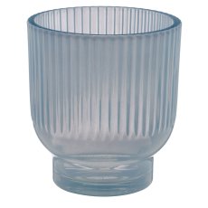 Glas Teelicht, gerillt, Opalfinish, 9x9x10cm, himmelblau