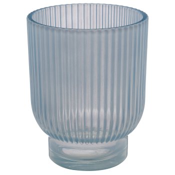 Glas Teelicht, gerillt, Opalfinish, 10x10x12,5cm, himmelblau