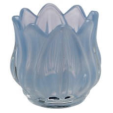 Glas Teelicht Tulpenform, Opalfinish, 7x7x7cm, himmelblau