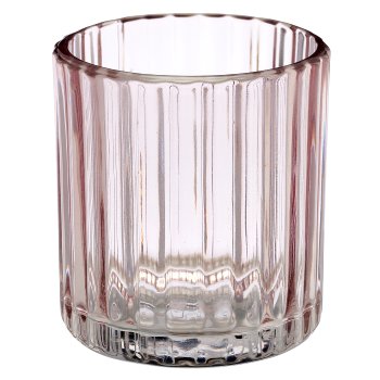 Glass tealight cylinder, fluted, 7.5x7.5x8cm, mauve