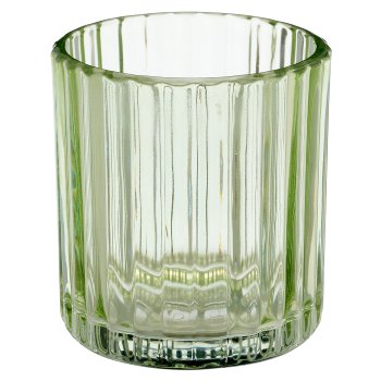 Glas Teelicht Zylinder, geriffelt, 7,5x7,5x8cm, hellgrün