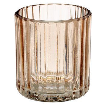 Glas Teelicht Zylinder, geriffelt, 7,5x7,5x8cm, macchiato