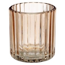 Glass tealight cylinder, fluted, 7.5x7.5x8cm, macchiato