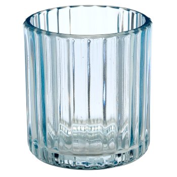 Glas Teelicht Zylinder, geriffelt, 7,5x7,5x8cm, hellblau