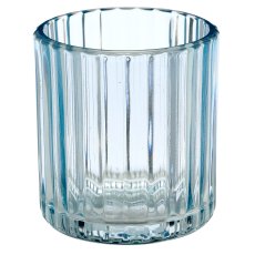 Glass tealight cylinder, fluted, 7.5x7.5x8cm, light blue