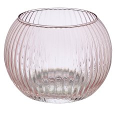 Glas Teelicht Kugel, geriffelt, 8x8x6cm, mauve