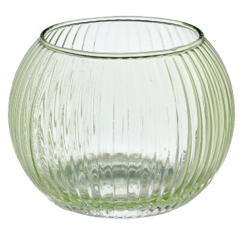 Glas Teelicht Kugel, geriffelt, 8x8x6cm, hellgrün