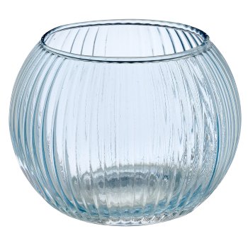 Glas Teelicht Kugel, geriffelt, 8x8x6cm, hellblau