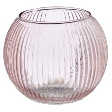 Glas Teelicht Kugel, geriffelt, 10x10x8cm, mauve