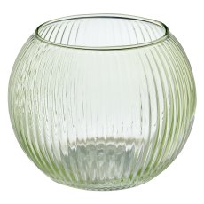 Glas Teelicht Kugel, geriffelt, 10x10x8cm, hellgrün
