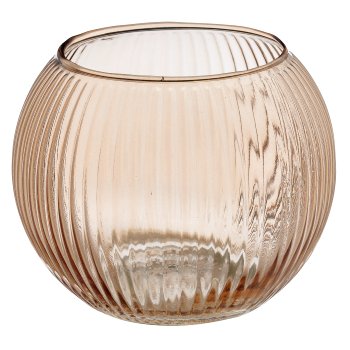 Glas Teelicht Kugel, geriffelt, 10x10x8cm, macchiato