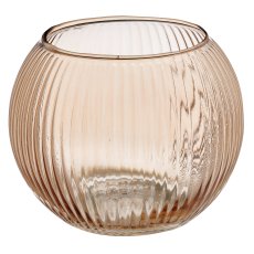 Glas Teelicht Kugel, geriffelt, 10x10x8cm, macchiato