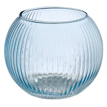 Glas Teelicht Kugel, geriffelt, 10x10x8cm, hellblau