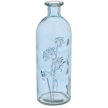 Glasflasche mit Dillblüten Relief, 7,2x7,2x20,5cm, hellblau