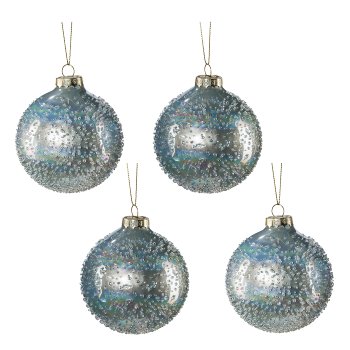 Glass Christmas Ball Hanger Rustic Pearls, 8x8cm, Grey, 4/Box