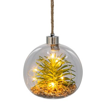 Glass with Succulent Hanger 2 assorted with LED, 12x12cm, Clear