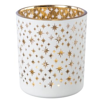 Glas Teelicht STARS, 7x8cm, weiß