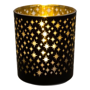Glass tealight STARS, 7x8cm, black