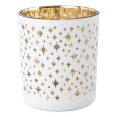 Glass tealight STARS, 9x10cm, white