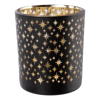 Glass tealight STARS, 9x10cm, black