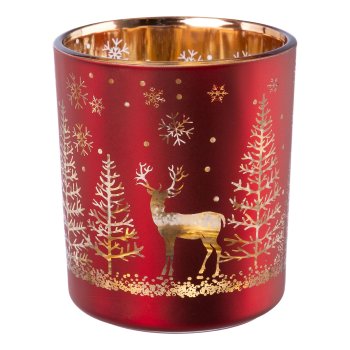 Glass tealight CHRISTMAS TIME, 7x8cm, red