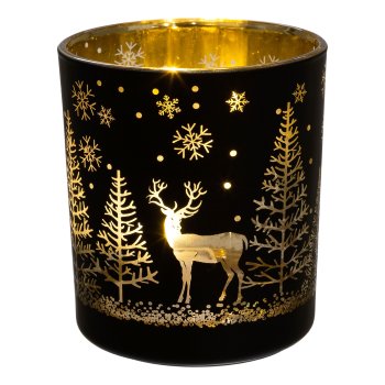 Glass tealight CHRISTMAS TIME, 7x8cm, black