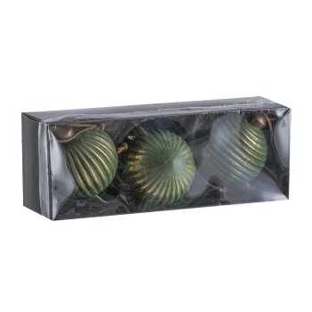 Glas Kugel Sortiment, 3erSet, gerillt ca.8cm, Moos