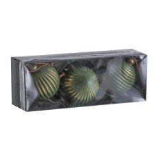 Glas Kugel Sortiment, 3erSet, gerillt ca.8cm, Moos