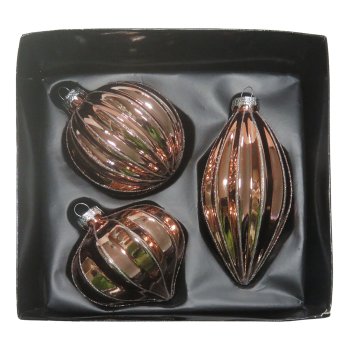 Glass ball assortment, set of 3, mica grooved approx. 8cm, sandstone red