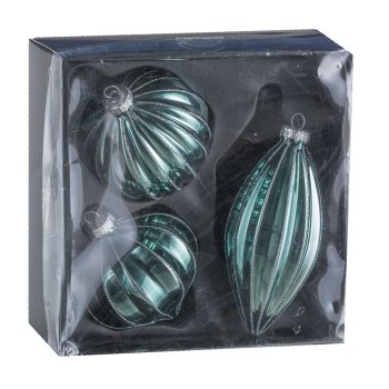 Glas Kugel Sortiment, 3erSet, Glimmer gerillt ca.8cm, Wolkenblau