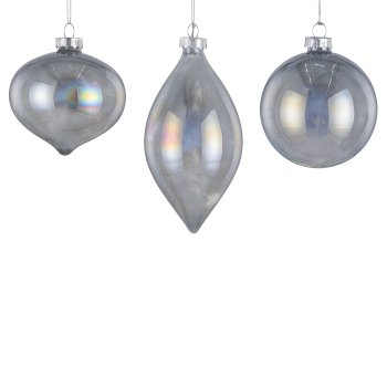 Glass ball assortment, set of 3, pearl luster ca.8cm, smoke grey