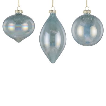 Glas Kugel Sortiment, 3erSet, pearl luster ca.8cm, Pfau