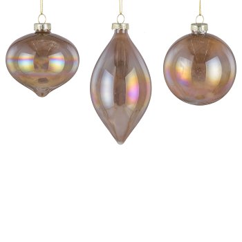 Glass ball assortment, set of 3, pearl luster ca.8cm, almond