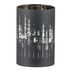 Glas Windlicht mit LED, Zylinder, TREES 8x8x12cm, Schwarz