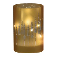 Glas Windlicht mit LED, Zylinder, TREES 8x8x12cm, Gold