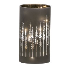 Glas Windlicht, mit LED, Zylinder, TREES 9x9x16cm, Schwarz