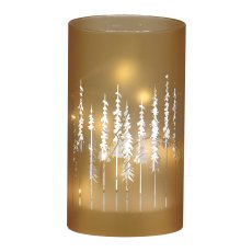 Glas Windlicht, mit LED, Zylinder, TREES 9x9x16cm, Gold