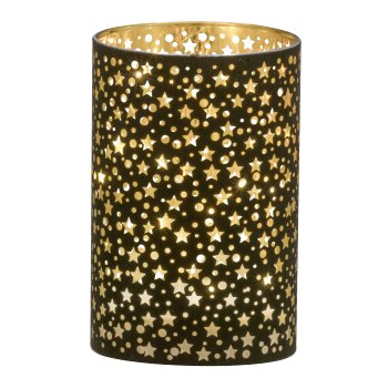 Glass lantern, with LED, cylinder, STARS 8x8x12cm, black