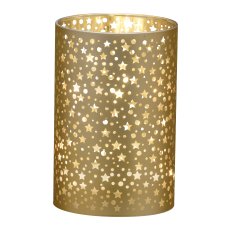 Glas Windlicht, mit LED, Zylinder, STARS 8x8x12cm, Gold