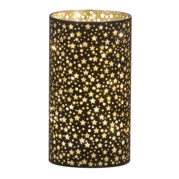 Glas Windlicht, mit LED, Zylinder, STARS 9x9x16cm, Schwarz