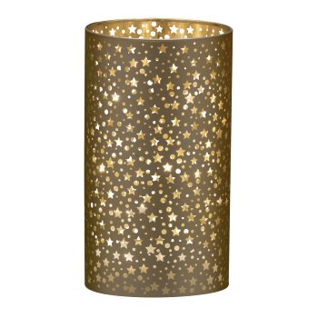 Glas Windlicht, mit LED, Zylinder, STARS 9x9x16cm, Gold