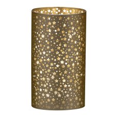 Glass lantern, with LED, cylinder, STARS 9x9x16cm, gold