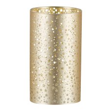 Glas Windlicht, mit LED, Zylinder, STARS 9x9x16cm, Gold