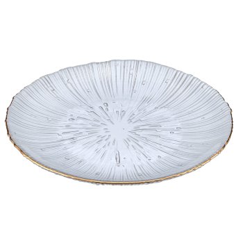 Glasteller geriffelt mit Goldrand, 16x16cm, klar