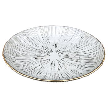 Fluted glass plate with gold rim, 16x16cm, grey